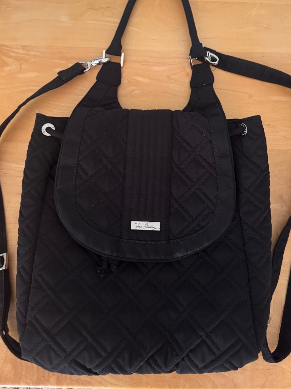 Vera Bradley Black Quilted Drawstring Backpack